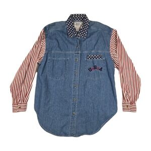 Vintage Quizz Jeans Denim Long Sleeve Americana Size Large Shirt